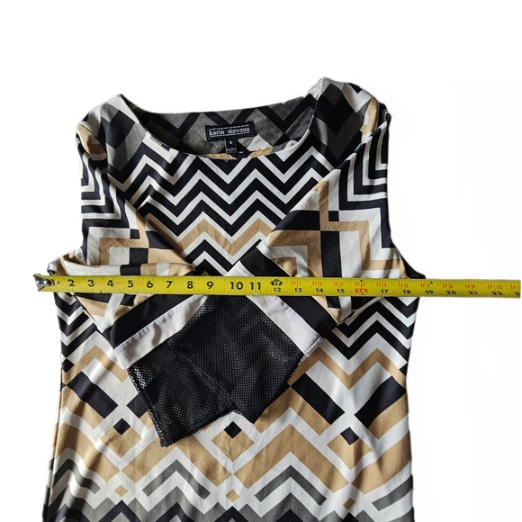 Karin Stevens Black White Tan Chevron Zig Zsg Sheath Dress Long Sleeve - Picture 7 of 13